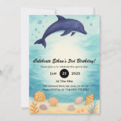 Deep Blue Dolphin & Seashell Ocean Birthday Kaart (Voorkant)
