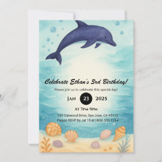 Deep Blue Dolphin & Seashell Ocean Birthday  Kaart