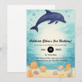 Deep Blue Dolphin & Seashell Ocean Verjaardag  Kaart (Voorkant / Achterkant)