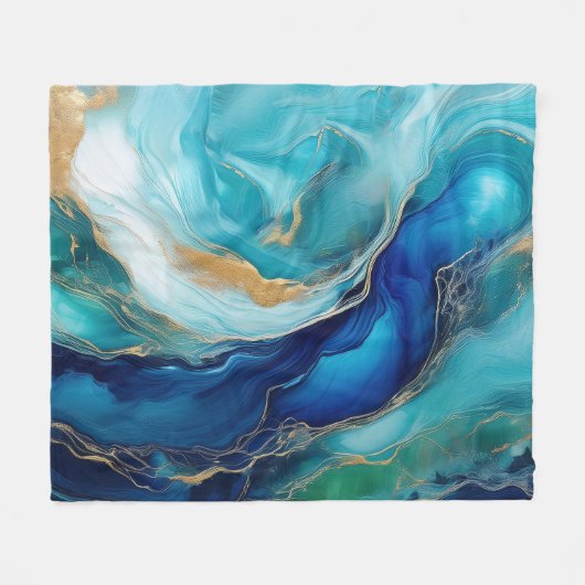 Deep Blue Echoes: Abstracte kunst van de oceaan Fleece Deken (Voorkant (Horizontaal))