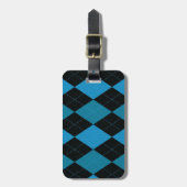 Deep Blue en Black Argyle Pattern Bagagelabel (Voorkant verticaal)