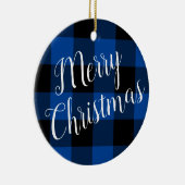 Deep Blue en Black Buffalo Plaid Vrolijk kerstfees Keramisch Ornament (Rechts)