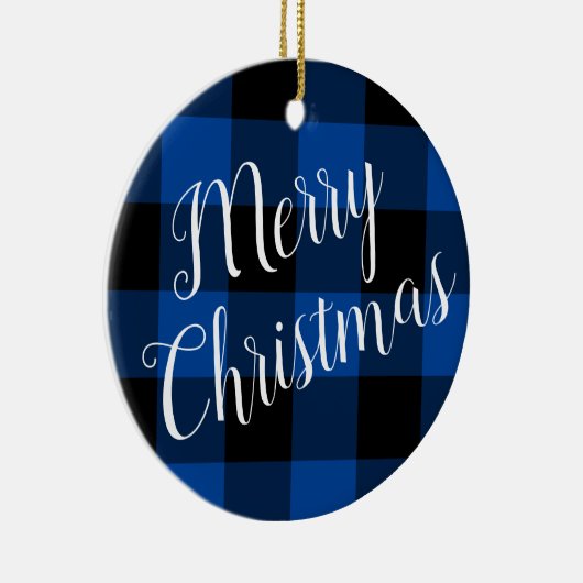 Deep Blue en Black Buffalo Plaid Vrolijk kerstfees Keramisch Ornament (Rechts)