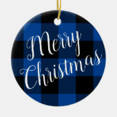 Deep Blue en Black Buffalo Plaid Vrolijk kerstfees Keramisch Ornament (Voorkant)