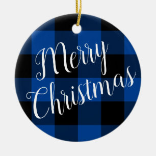 Deep Blue en Black Buffalo Plaid Vrolijk kerstfees Keramisch Ornament