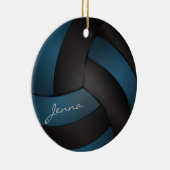 Deep Blue en Black Personalize Volleyball Keramisch Ornament (Rechts)
