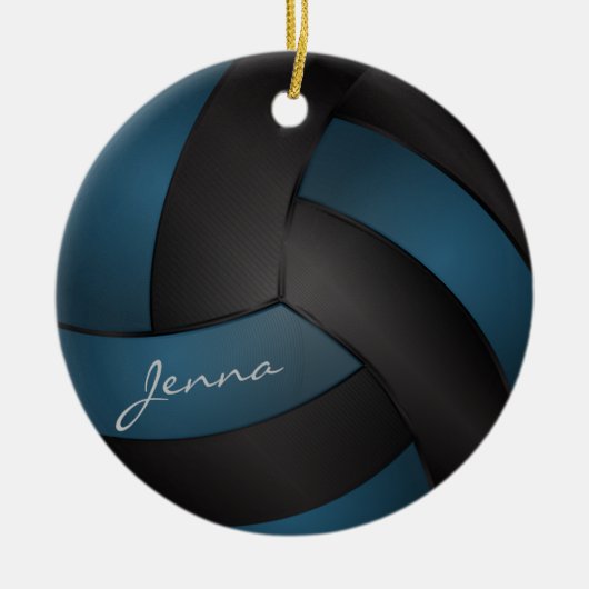 Deep Blue en Black Personalize Volleyball Keramisch Ornament (Voorkant)