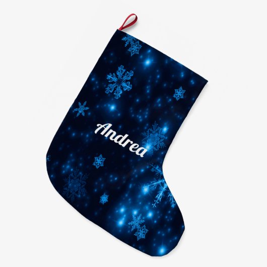 Deep Blue en Bright Snowflakes kerststopping Grote Kerstsok (Voorkant (Hangend))