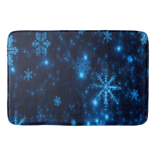 Deep Blue en Bright Snowflakes Large Bath Mat (Voorkant)