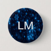 Deep Blue en Bright Snowflakes Monogram Button (Voorkant)