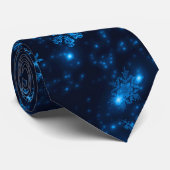 Deep Blue en Bright Snowflakes Necktie Stropdas (Opgerold)