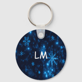 Deep Blue en Bright Snowflakes Round Sleutelhanger