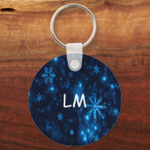 Deep Blue en Bright Snowflakes Round Sleutelhanger (Voorkant)