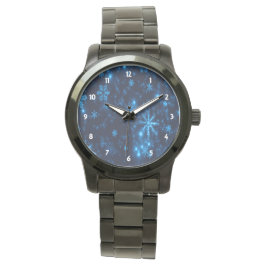 Deep Blue en Bright Snowflakes Unisex Black Watch Horloge