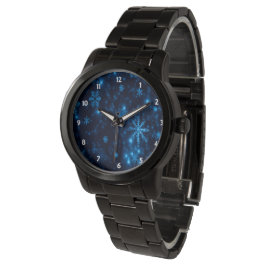 Deep Blue en Bright Snowflakes Unisex Black Watch Horloge