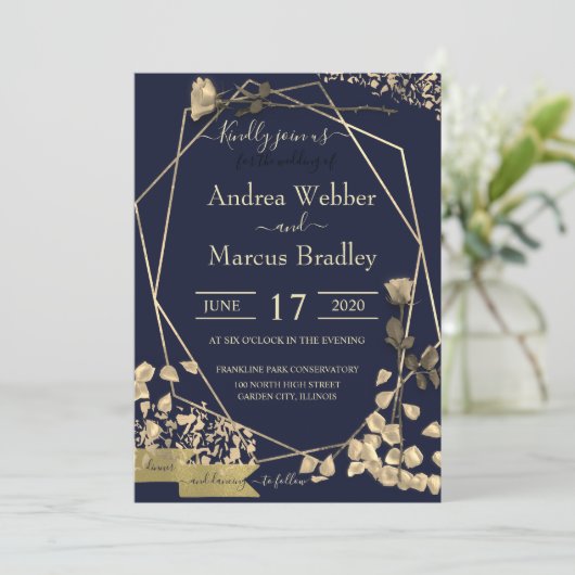 Deep Blue en Champagne Kaart (Staand voorkant)