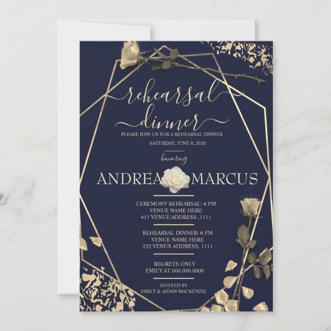 Deep Blue en Champagne Wedding Rehearsal Dinner (Voorkant)