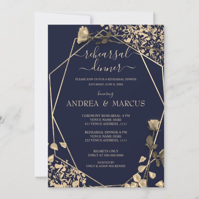 Deep Blue en Champagne Wedding Rehearsal Dinner (Voorkant)