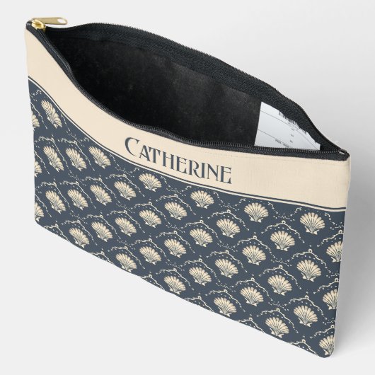 Deep Blue en Cream Seashell Patroon Etui (Open)