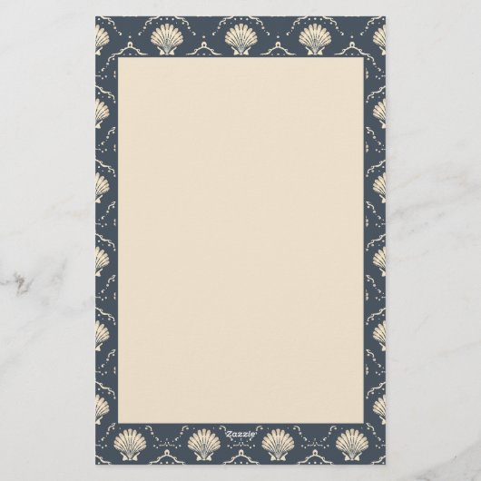 Deep Blue en Cream Seashell Patroon Gepersonalisee Briefpapier (Achterkant)