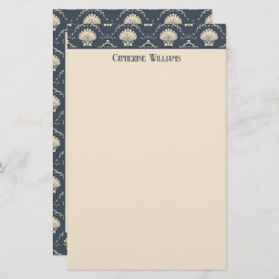 Deep Blue en Cream Seashell Patroon Gepersonalisee Briefpapier