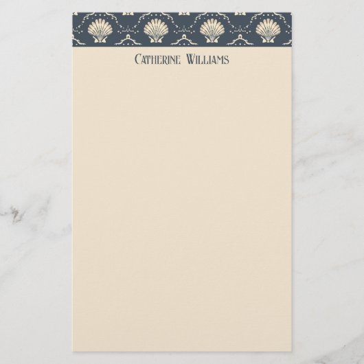 Deep Blue en Cream Seashell Patroon Gepersonalisee Briefpapier (Voorkant)