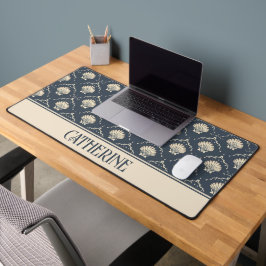 Deep Blue en Cream Seashell Patroon Gepersonalisee Bureaumat