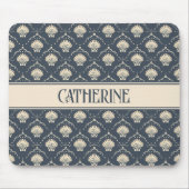 Deep Blue en Cream Seashell Patroon Gepersonalisee Muismat (Voorkant)