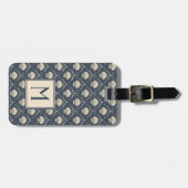 Deep Blue en Cream Seashell Patroon Monogram Bagagelabel (Voorkant horizontaal)