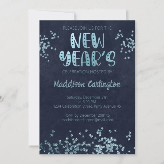 Deep Blue en Glitter sterren nieuwjaarsfeest Kaart (Voorkant)
