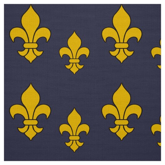 Deep Blue en Gold Fleur de Lis Patterned Fabric Stof (Swatch)