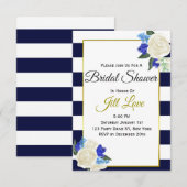 Deep Blue en Gold Floral Vrijgezellenfeest Uitnodi Kaart (Voorkant / Achterkant)