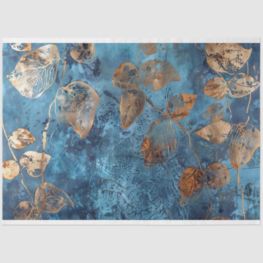 Deep Blue en Gold Leaf Tissue Papier (Voorkant)