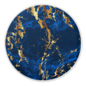 Deep Blue en Gold Marble Keramische Knop (Voorkant)