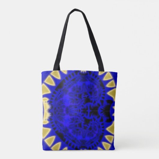 Deep Blue en Gold Teeth Border Fractal Tote Bag (Achterkant)