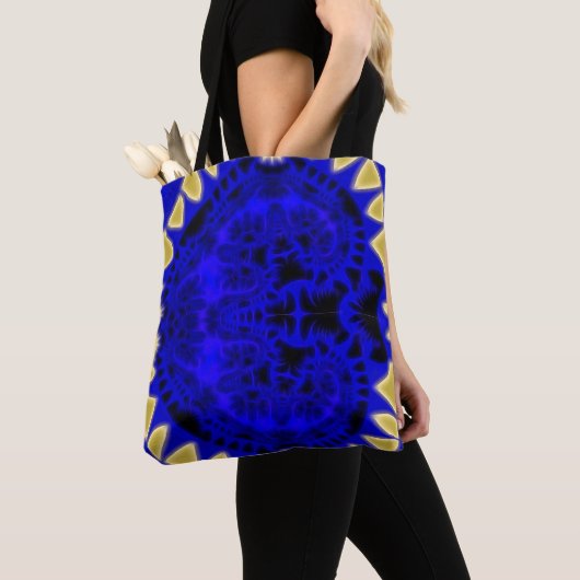 Deep Blue en Gold Teeth Border Fractal Tote Bag (Dichtbij)