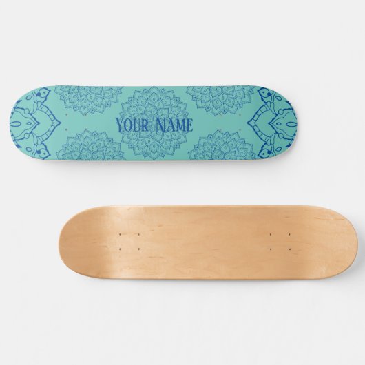 Deep Blue en Light Blauwgroen Mandala Skateboard (Horizontaal)