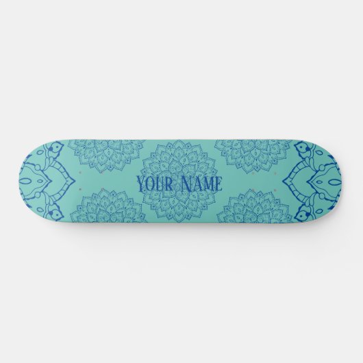 Deep Blue en Light Blauwgroen Mandala Skateboard (Horizontaal)