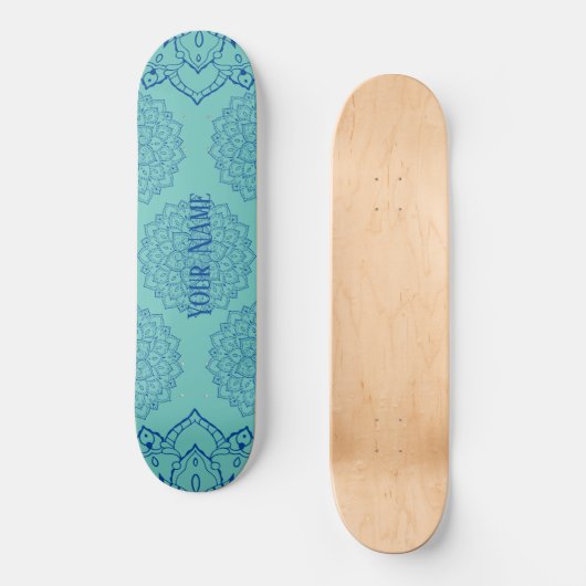 Deep Blue en Light Blauwgroen Mandala Skateboard (Voorkant)