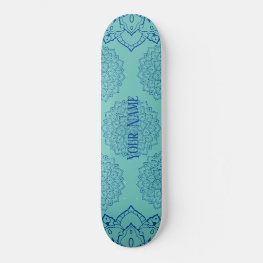 Deep Blue en Light Blauwgroen Mandala Skateboard (Voorkant)