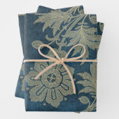 Deep Blue en Light Gold Flower Inpakpapier Vel (In situ)