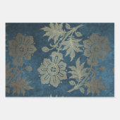 Deep Blue en Light Gold Flower Inpakpapier Vel (Voorkant)