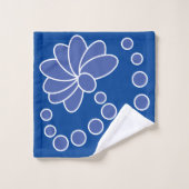 Deep Blue en Medium Moderne Bloem Bad Handdoek (Wasdoekje)