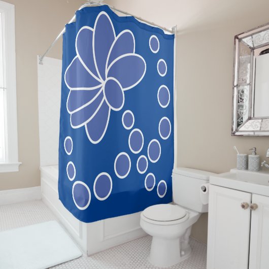 Deep Blue en Medium Moderne Bloem Douchegordijn (In situ)