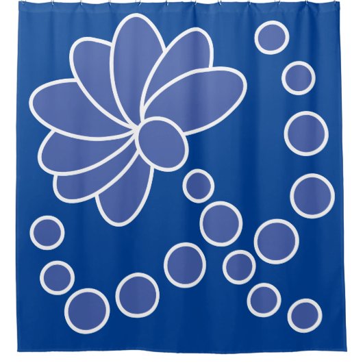 Deep Blue en Medium Moderne Bloem Douchegordijn (Voorkant)