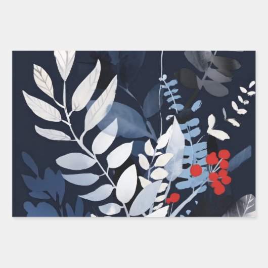 Deep Blue en Red Botanical Inpakpapier Vel (Voorkant 3)