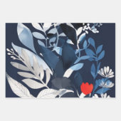 Deep Blue en Red Botanical Inpakpapier Vel (Voorkant)