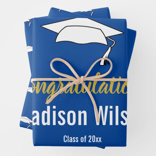 Deep Blue en White Afstuderen Gefeliciteerd Inpakpapier Vel (In situ)