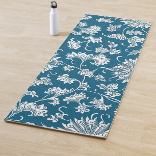 Deep Blue en White Fantasy Floral Yogamat
