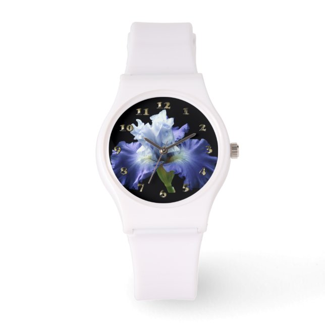 Deep Blue en White Iris Horloge (Voorkant)